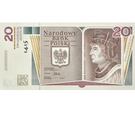 Przednia strona banknotu 20 zł 600. rocznica urodzin Jana Długosza