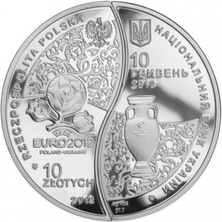 Awers monety10 zł Mistrzostwa Europy w Piłce Nożnej UEFA 2012 (10 PLN + 10 UAH)