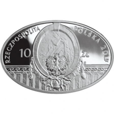 Awers monety10 zł 100 lat Teatru Polskiego w Warszawie