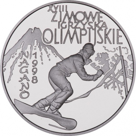 Rewers monety 10 zł XVIII Zimowe Igrzyska Olimpijskie, Nagano 1998