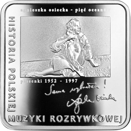Rewers monety 10 zł Agnieszka Osiecka (kwadrat)