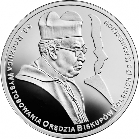 Rewers monety 10 zł 50. rocznica wystosowania orędzia biskupów polskich do niemieckich