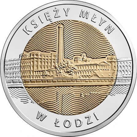Rewers monety 5 zł Księży Młyn w Łodzi