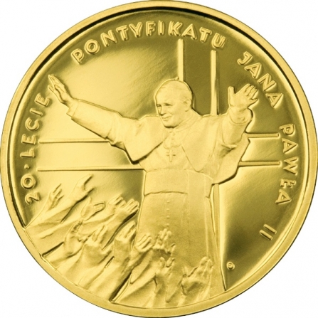 Rewers monety 200 zł 20-lecie pontyfikatu Jana Pawła II