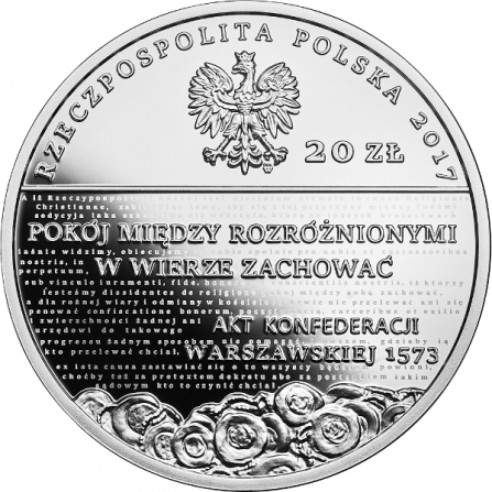 Awers monety20 zł Pięć wieków Reformacji w Polsce 