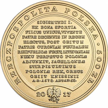 Awers monety500 zł Zygmunt II August