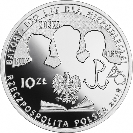 Awers monety10 zł 100-lecie powstania Gimnazjum i Liceum im. Stefana Batorego w Warszawie