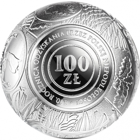 Rewers monety 100 zł 100. rocznica odzyskania przez Polskę niepodległości