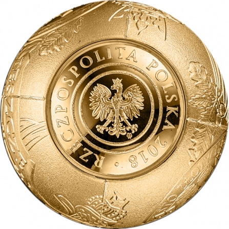 Awers monety2018 zł 100. rocznica odzyskania przez Polskę niepodległości