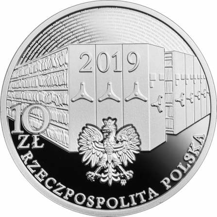 Awers monety10 zł 100. rocznica podpisania Dekretu o archiwach państwowych