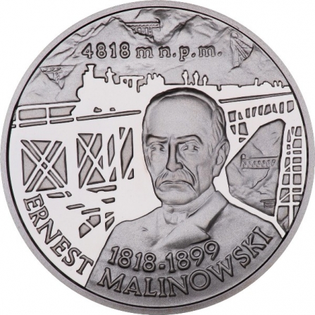 Rewers monety 10 zł Ernest Malinowski (1818-1899), 100. rocznica śmierci