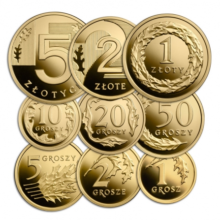 Rewers monety 1 zł 100 lat złotego (zestaw 9 złotych monet)