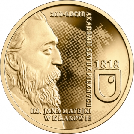 Rewers monety 200 zł 200-lecie Akademii Sztuk Pięknych im. Jana Matejki w Krakowie