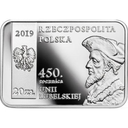 Awers monety20 zł 450. rocznica Unii Lubelskiej