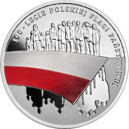 Rewers monety 10 zł 100-lecie polskiej flagi państwowej