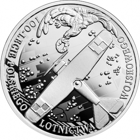 Rewers monety 10 zł 100-lecie polskiego lotnictwa wojskowego
