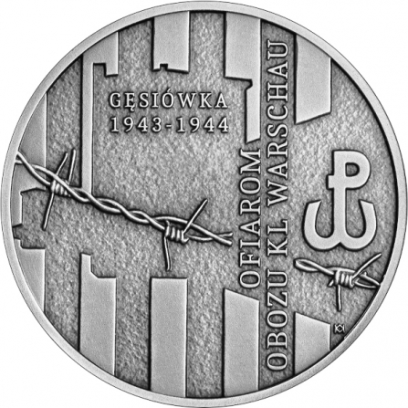 Rewers monety 10 zł Ofiarom obozu KL Warschau