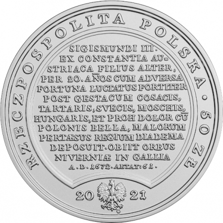 Awers monety50 zł Jan Kazimierz Waza
