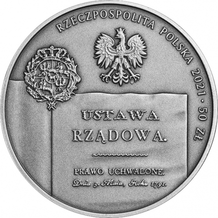 Coin obverse 50 pln 230th Anniversary of the Constitution of 3 May 1791
– the magnum opus of the revived Polish - Lithuanian Commonwealth