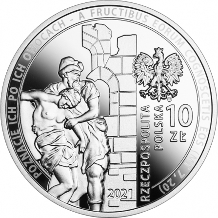 Awers monety10 zł 30-lecie wznowienia działalności Caritas Polska