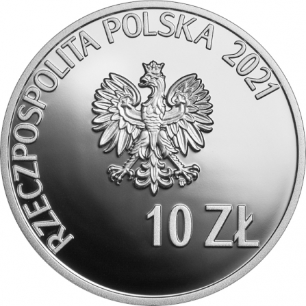 Awers monety10 zł 40. rocznica strajku w Wyższej Oficerskiej Szkole Pożarniczej