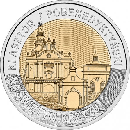 Rewers monety 5 zł Klasztor pobenedyktyński na Świętym Krzyżu