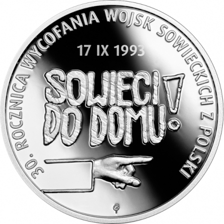 Rewers monety 10 zł 30. rocznica wycofania wojsk sowieckich z Polski