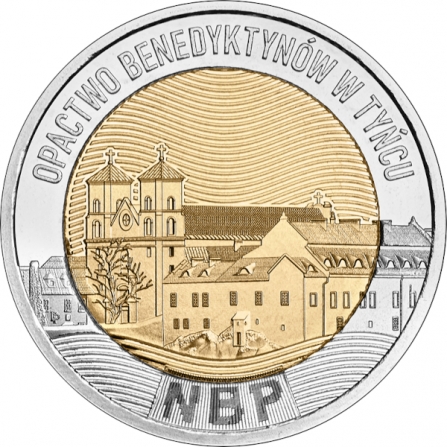 Rewers monety 5 zł Opactwo Benedyktynów w Tyńcu