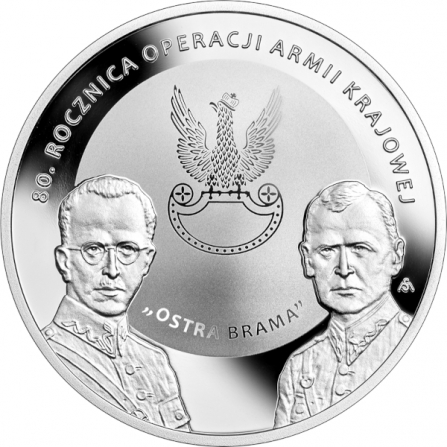 Rewers monety 10 zł 80. rocznica operacji Armii Krajowej Ostra Brama