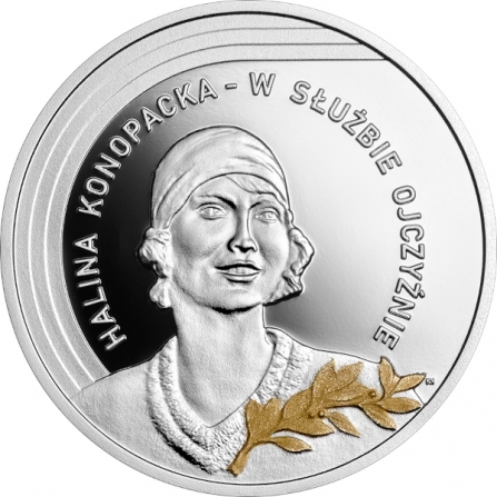 Rewers monety 10 zł Halina Konopacka – w służbie Ojczyźnie