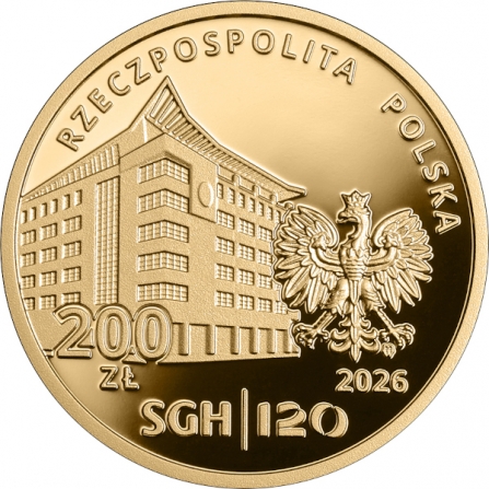 Rewers monety 200 zł 120-lecie Szkoły Głównej Handlowej w Warszawie